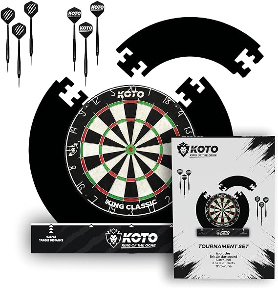KOTO - Tournament Dartscheibe mit Schutzring Set inkl. 2 Sätze 23G Dartpfeile und Oche-Linie Komplettes Starter-Set