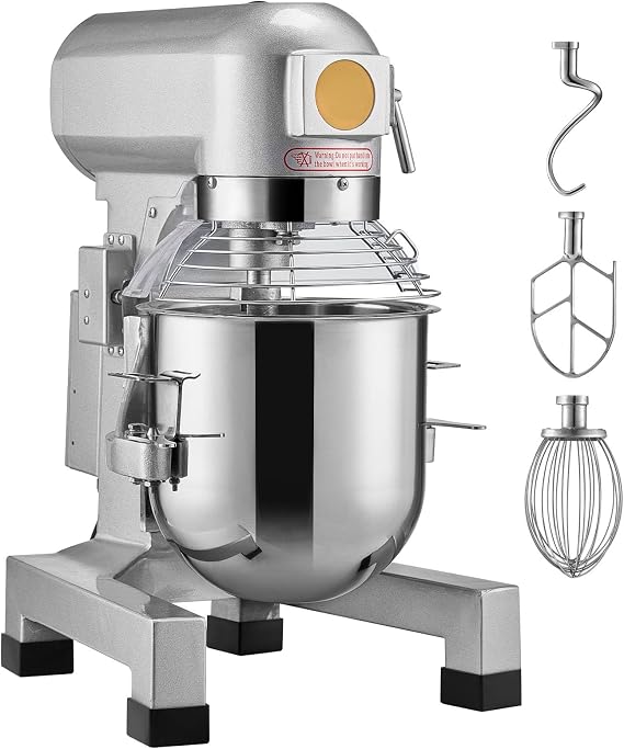 Happybuy 10L Commercial Food Mixer, Stand Mixer with 3 Speeds, 550W Dough Mixer, Stainless Steel Bowl & 3 Attachments for Restaurant, Bakery, Cafe, Pastry Shop