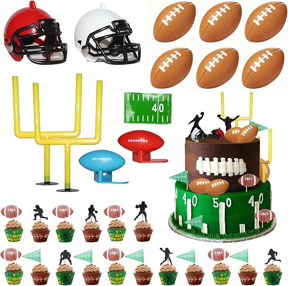 BiBo Football Cake Topper Decorations, Football Themed Cupcake Toppers