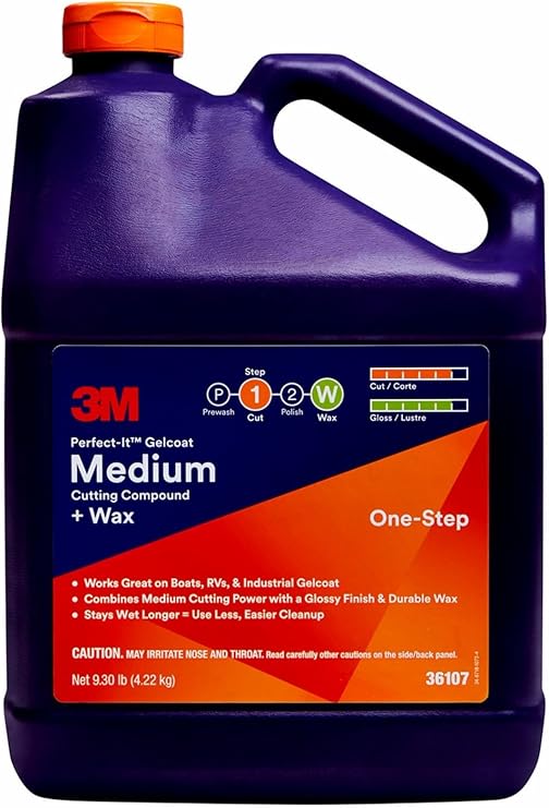 3M Perfect-It Gelcoat Medium Cutting Compound + Wax, 36107, 1 Gallon