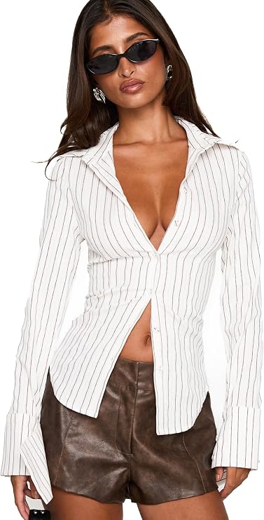 Princess Polly Madlin Long Sleeve Top Beige Stripe