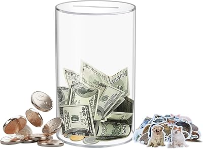 Clear and Unopenable Piggy Bank, Transparent Money Box for Cash Savings, Must-Break-to-Open Acrylic Coin Bank Change Jar for Real Money, Birthday Gifts for Kids & Adults Cylindricity, Small