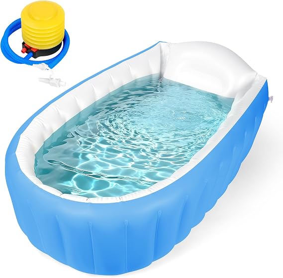 AUYAO Inflatable Baby Bath Portable Toddler Bath Tub Infant Baby Bathtub with Air Pump Collapsible Non-Slip Infant Travel Tub for Baby Foldable Shower Tub Mini Air Swimming Pool Shower Basin(Blue)