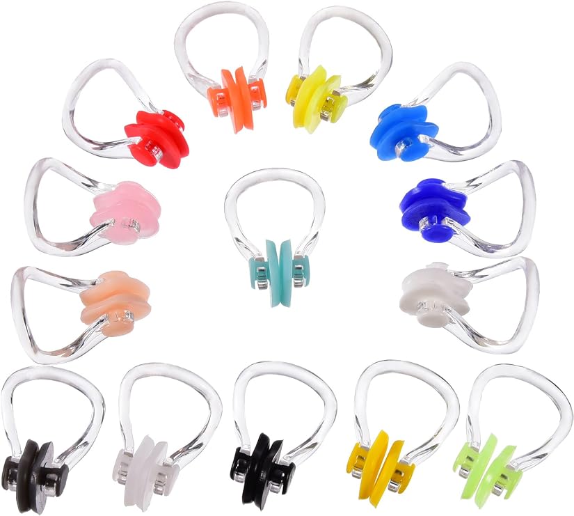 SATINIOR 14 Pcs Nose Plugs for Swimming Waterproof Clips, Color Set 1
