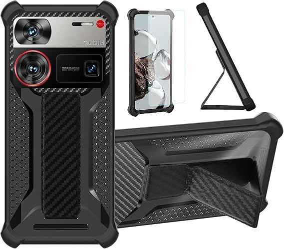 Aroepurt Case Compatible for nubia Z60 Ultra Leading Version Phone Case Stand Cover [with Tempered Glass Screen Protector] Hybrid Case [Folding Support Magnetic] [Frosted anti-fingerprint] Black