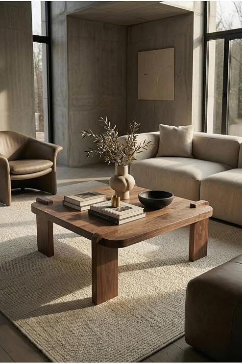 Modern Orta Sehpa Renkli Üst Tablalı Ahşap Ayaklı Şık Tasarım Salon Sehpası (ceviz-metalik)