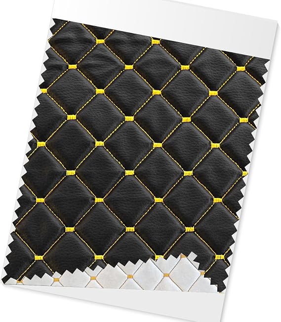 OMAC Embossed Black Faux Leather Lining Yellow Diamond Stitch Car Upholstery 55x39