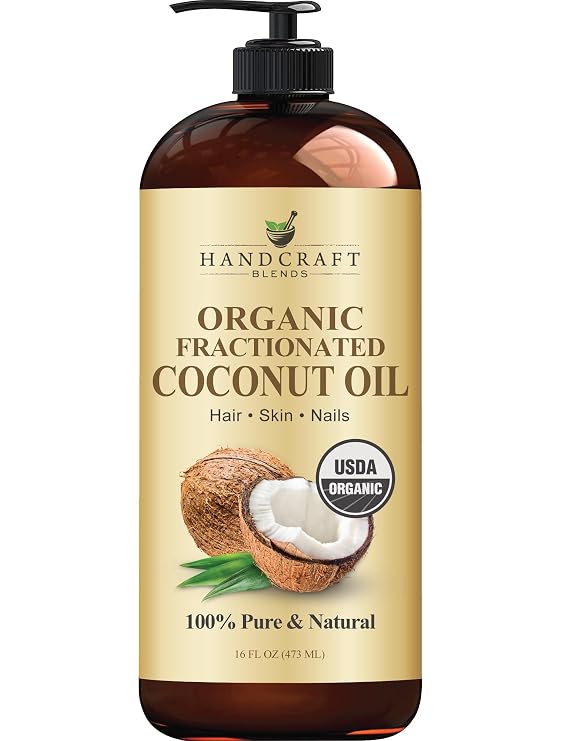Handcraft Blends Organic Fractionated Coconut Oil | 100% Pure and Natural | Premium Grade Carrier Oil | Skin | Hair | Body | Massage | Hexane-Free | 16 Fl Oz