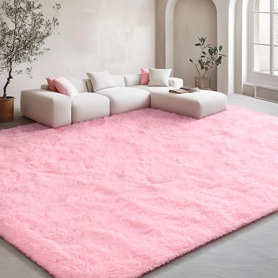EVOIONOS 5x8 Washable Large Area Rug for Living Room, Fluffy Shag Rug for Bedroom, Ultra Soft Plush Non Slip Carpet for Indoor Floor Bedside Nursery Kids Girls Room Dorm, Home Decor Aesthetic, Pink