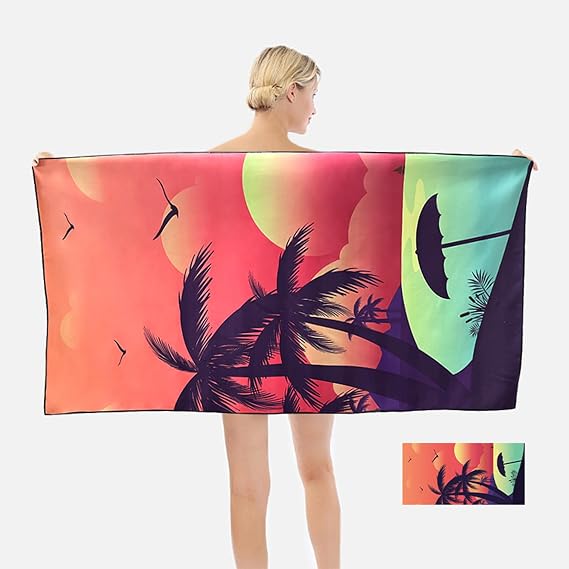 Microfiber Beach Towel, Suitable for Beaches, Pools, Camping, and bathrooms. A Must-Have for Portable Outdoor Swimming and Bathing, Measuring 60 x 30 inches. (Coast at Dusk)