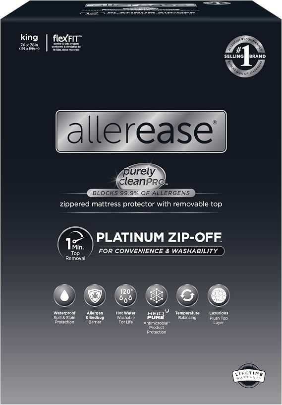 AllerEase Platinum Zip-Off Top Waterproof Mattress Protector King