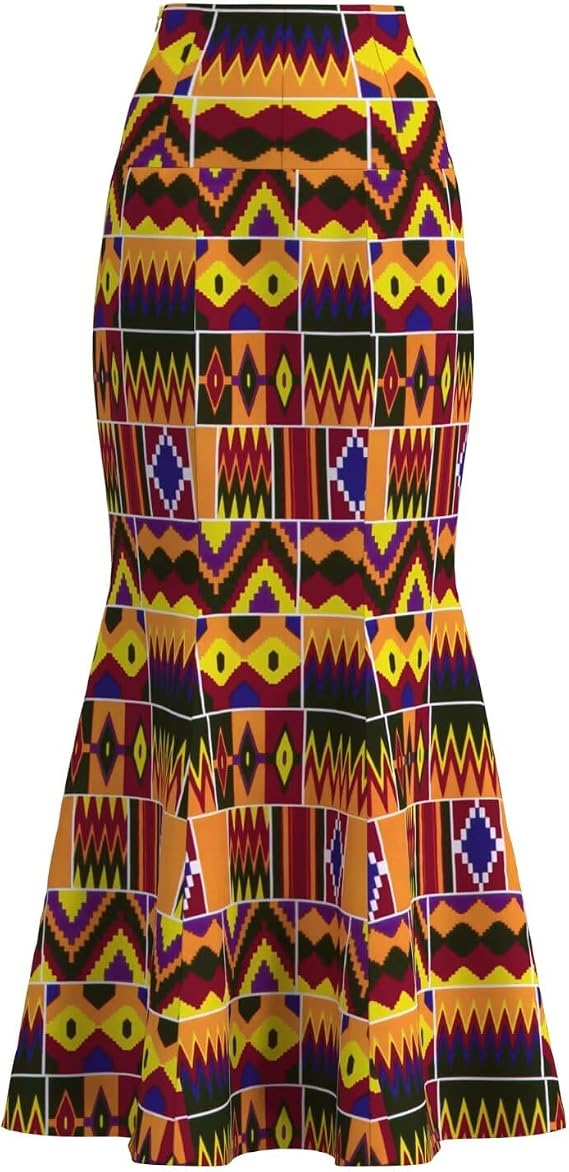 High Waisted Skirts for Women African High Waist Long Skirts Mid-Calf Skirt