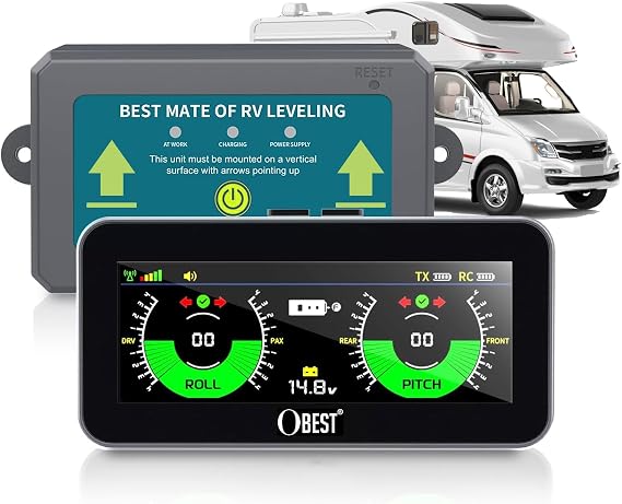 Wireless RV Leveling System, Smart Electronic Camper Leveler, Automatic Trailer Level Indicates, Cool Gadgets RV Accessories, Dedicated Portable Screen with Transmitter