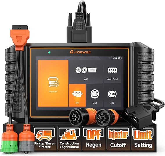 FOXWELL HD500 Heavy Duty Truck Scanner - Diesel Scanner with DPF Regen/Injector Cutoff/Limit Setting, Full System Diagnostic Scan Tool for Cummins, Detroit, Caterpillar, Paccar & Pickup Trucks, Black