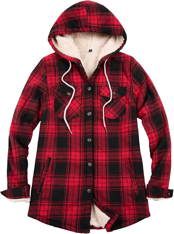 ZENTHACE Women's Sherpa Lined Plaid Flannel Jacket with Hood