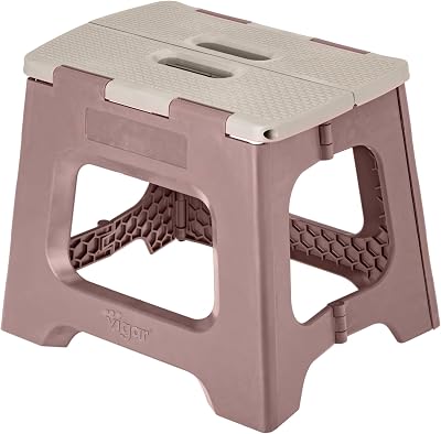 Vigar Compact Step Stool Foldable, 10-12-inch Step Stools for Adults up to 330 Pound, Lightweight Stool, Non-Slip Folding Step Stool, Raisin in the Sun