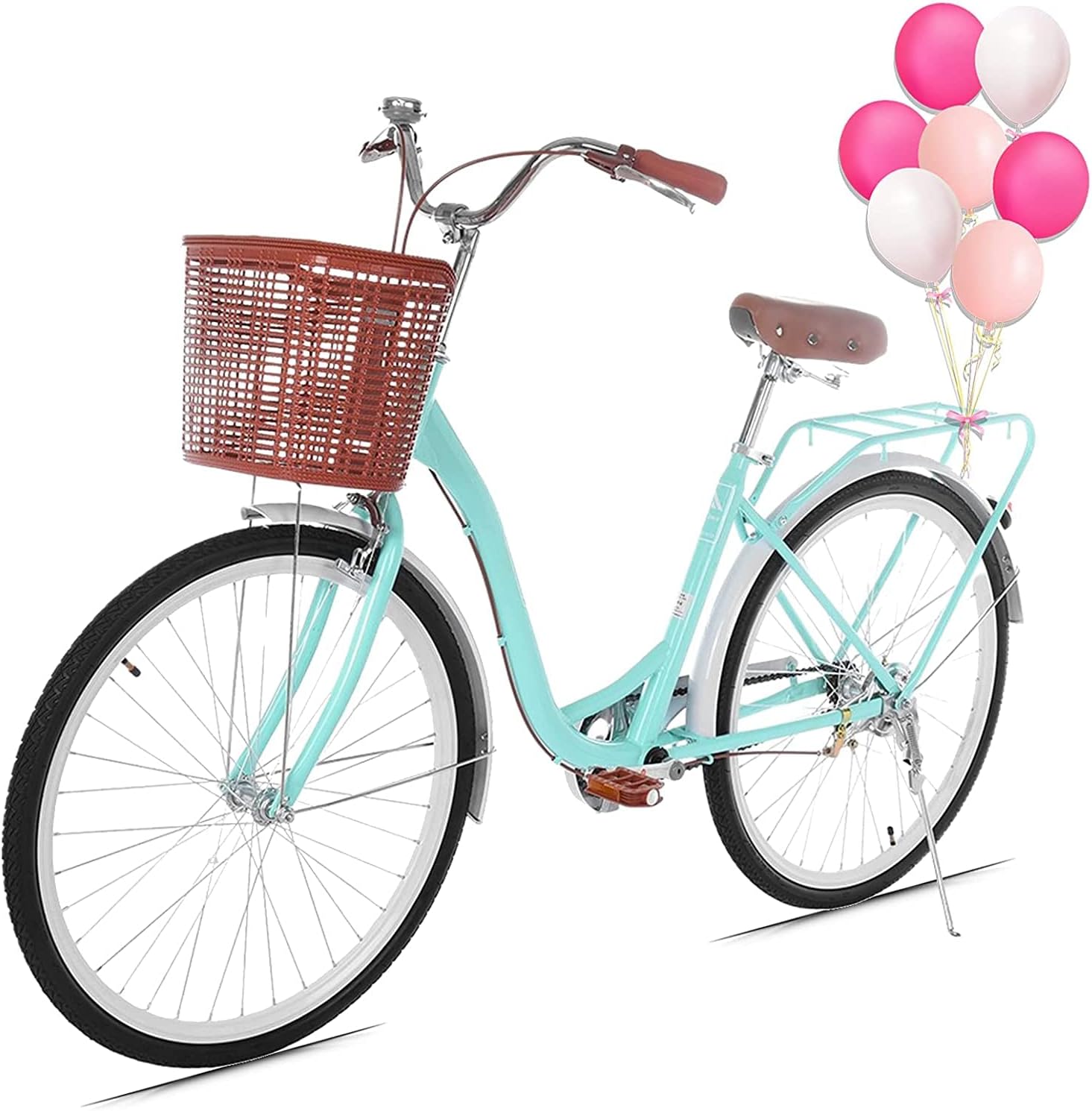 Beach Cruiser Bikes 26 inch Classic Retro Bicycles for Women Comfortable Commuter Bike for Leisure Picnics&amp;Shopping,Road Bike,Women's Seaside Travel Bicycle with Baskets&amp;Rear Racks