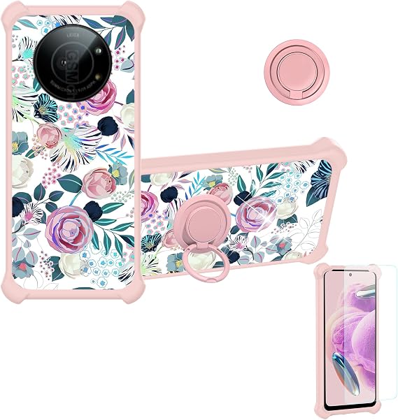 Case Compatible for Sharp Leica Leitz Phone 1 5g Phone Case Cover [with 1* Tempered Glass Screen Protector][Hard PC + Soft Silicone][Ring Support] [Colorful Reflect Light] IMDF-HUA3
