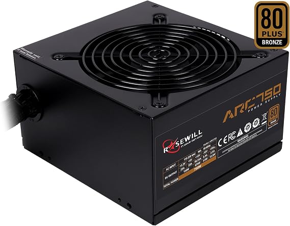 Rosewill Gaming Power Supply, Arc Series 750 Watt (750W) 80 Plus Bronze Certified PSU with Silent 120mm Fan and Auto Fan Speed Control, ARC750