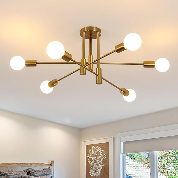 Comely Sputnik Chandelier, 6-Light E27 Gold Modern Ceiling Lamp 72CM [Energy Class E]