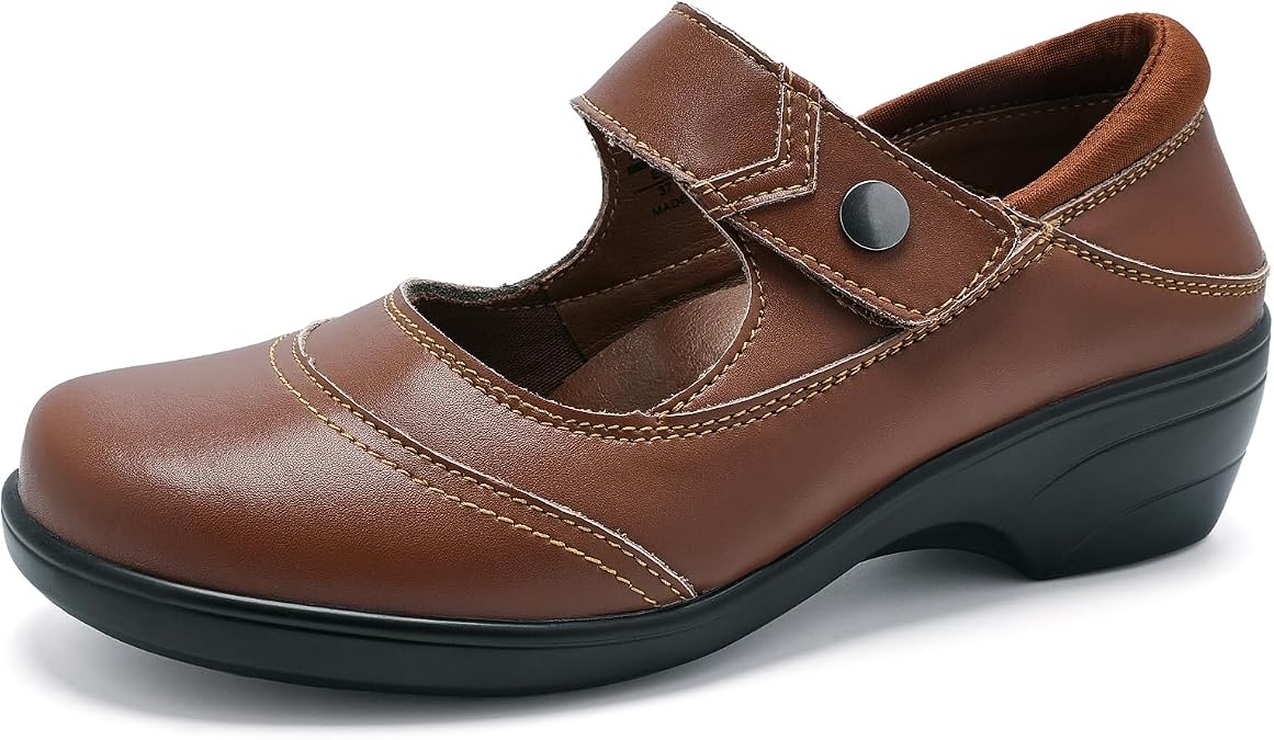 HJJ Mary Janes for Women Arch Support Round Toe Ankle Strap Pumps Memory Foam Comfort Dress Shoes