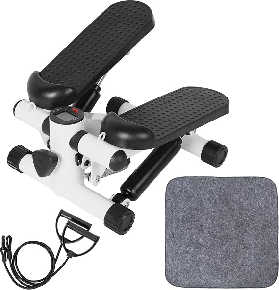 Steppers for Exercise at Home, Mini Steppers with Resistance Bands, Upgraded Air Powered Stair Steppers with Weight Loading, Super Quiet Hydraulic Fitness Stepper with LED Monitor Black