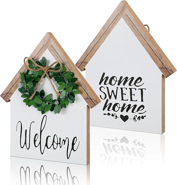 Jetec 1 Pcs Welcome Home Sign Double Sided Sweet Home Wooden Table Decor Rustic Tiered Tray for Spring Farmhouse Tabletop Shelf Desk Window Wall Room Decor