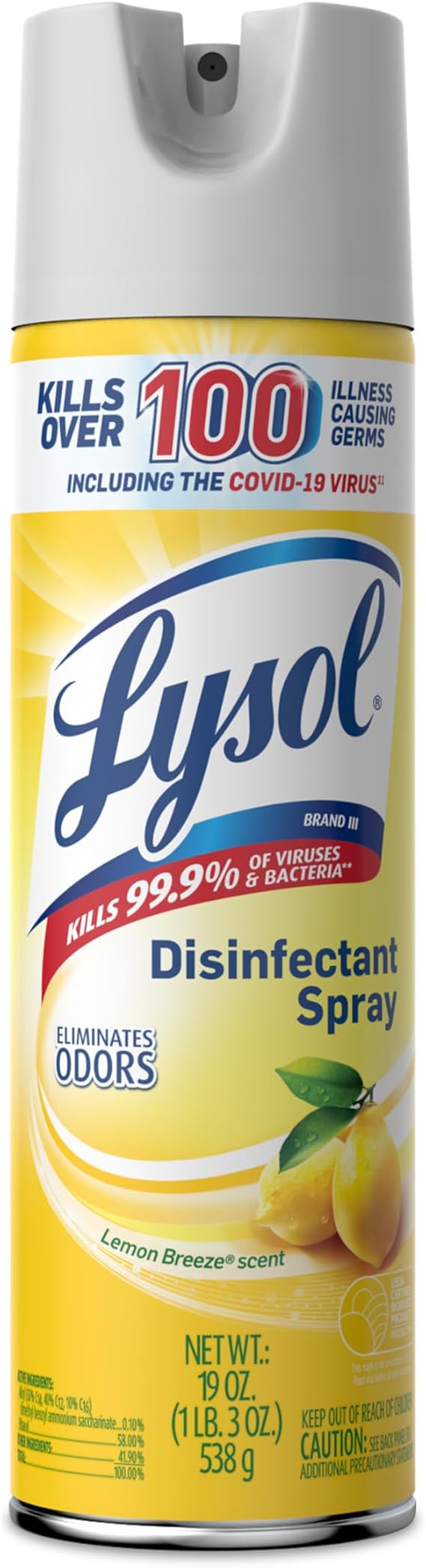 Lysol Disinfectant Spray, Sanitizer, Deodorizer, Lemon, 19 oz