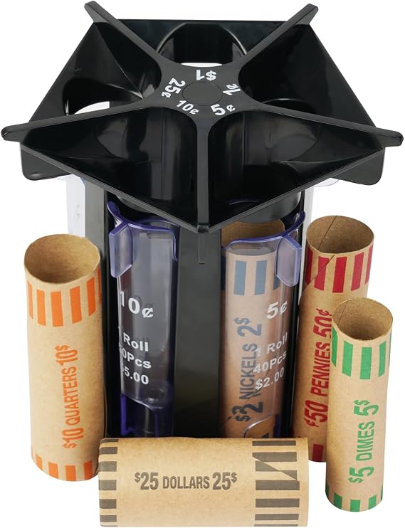 Ainiv Coin Sorter Tube Coin Counter with Coin Wrappers, 5-in-1