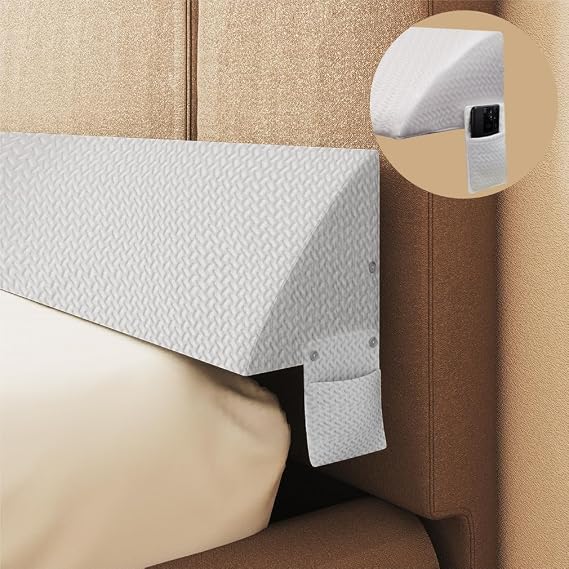 Queen Bed Wedge Pillow Stopper, Mattress Gap Filler Wedge Triangle Wedge Pillow for Headboard Gap, Side Pocket Position Adjustable White 60 x 10 x 6 Inches