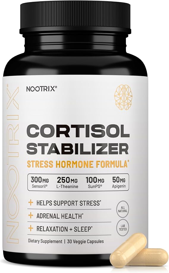Nootrix Cortisol Manager & Stabilizer Supplement | 15 Day Supply | Supports Deep Sleep, Relaxation, Adrenal Health & Stress | 300mg Ashwagandha | L-Theanine, Rhodiola Rosea Extract & Apigenin