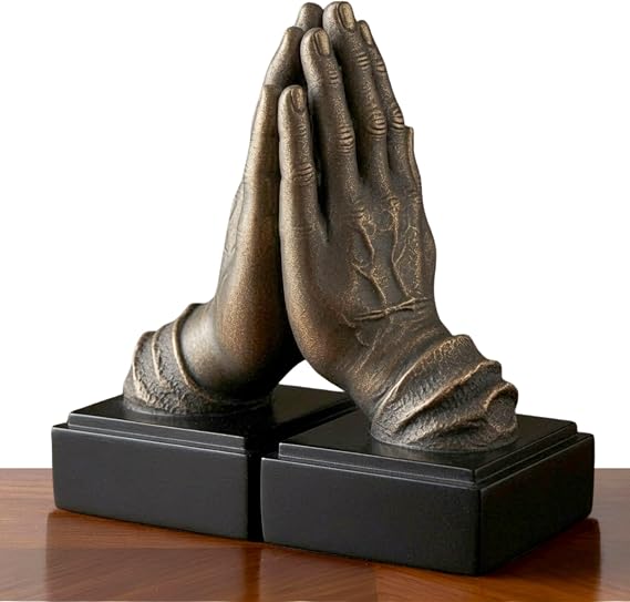 Bellaa Hands Bookends, Praying Decorative Book Ends for Shelves, 26393