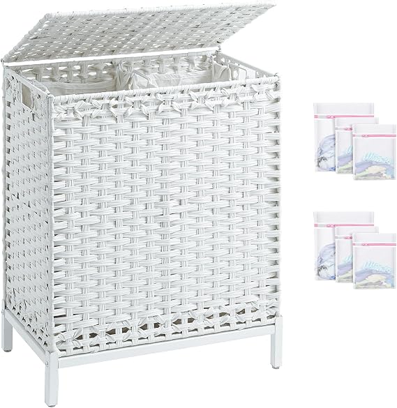 SETVSON Laundry Hamper with Lid, 112 L Handwoven Rattan, Cloud White