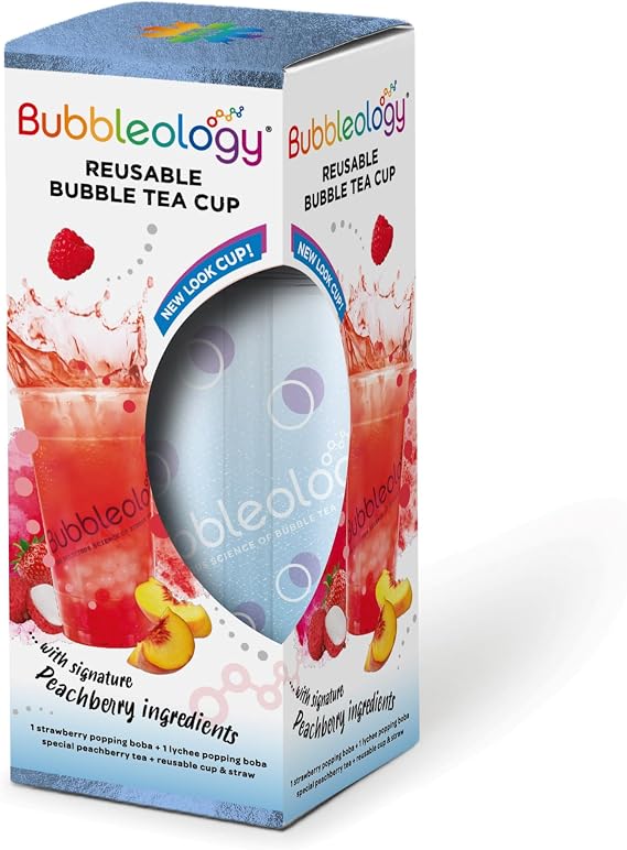 Bubbleology Peachberry Bubble Tea Set | Reusable Cup, Popping Boba & Syrups | DIY Bubble Tea Kit | Bubble Tea Gift