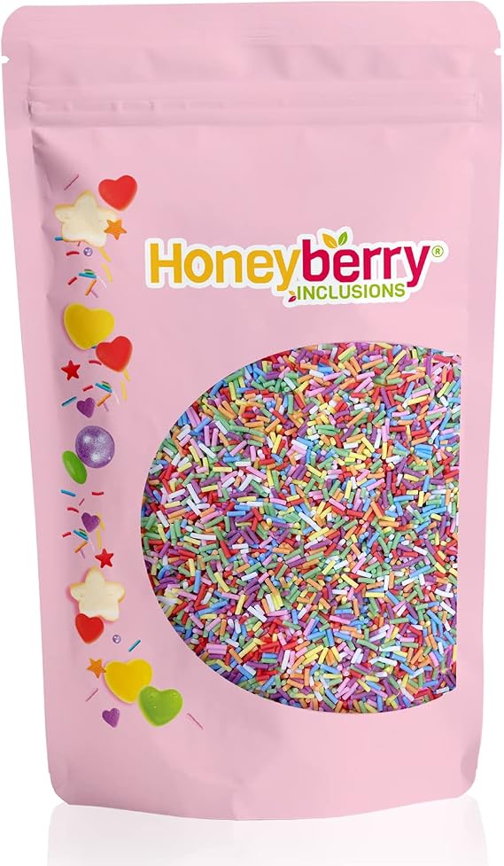 HONEYBERRY INCLUSIONS Rainbow Sugar Strands 500g - Premium Edible Multicolured Decorating Vermicelli Sprinkles for Baking, Cupcake and Cake Decorations, Ice Cream, Dessert and Icing Decoration Toppers