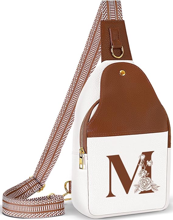 Lizznoe Personalized Crossbody Bag for Women Leather Sling Bags with Initial Letter Chest Bag for Travel, Gift for Mom Wife