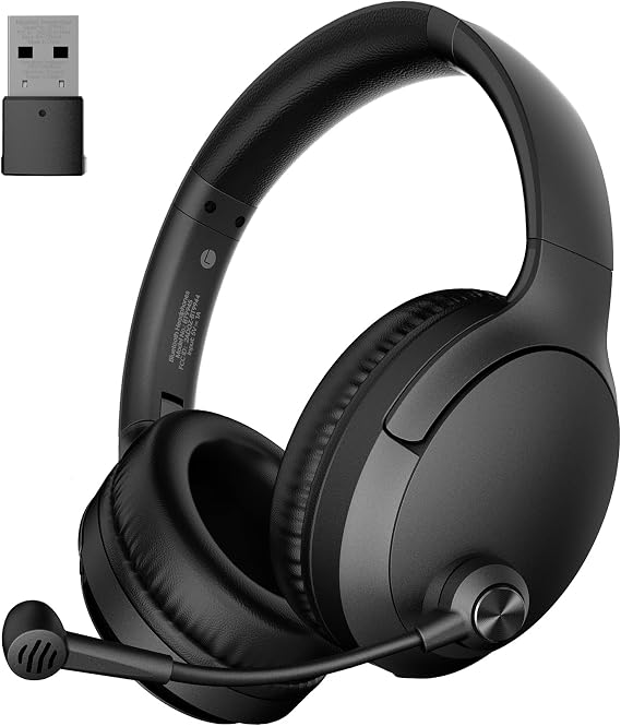 Wireless Headset with Microphone [Up to 40 Hours] Bluetooth V5.3 & USB Dongle Computer Headset with AI Noise Cancelling Mic, Over Ear Headphone for PC, laptop, Home Business Office Teams Zoom