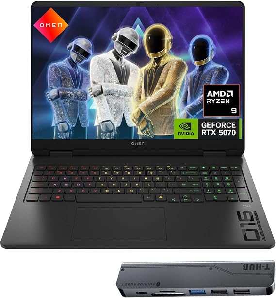 HP Omen RTX 5070 Gaming Laptop, 16.1" WQXGA 240Hz, AMD Ryzen 9 8940HX, 32GB DDR5 RAM, 1TB SSD, RGB Backlit KB, Low Blue Light, Bundle with Thunderobot 7 in-1 USB-C Hub, Black, Windows 11 Home
