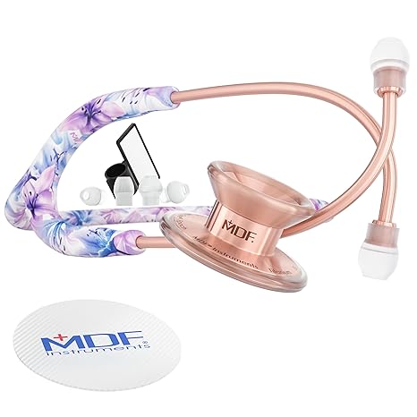 MDF Instruments Monet Rosegold MD One Epoch Lightweight Titanium Stethoscope, Adult, Monet Tube, Rosegold Chestpieces-Headset, MDF777TMORG