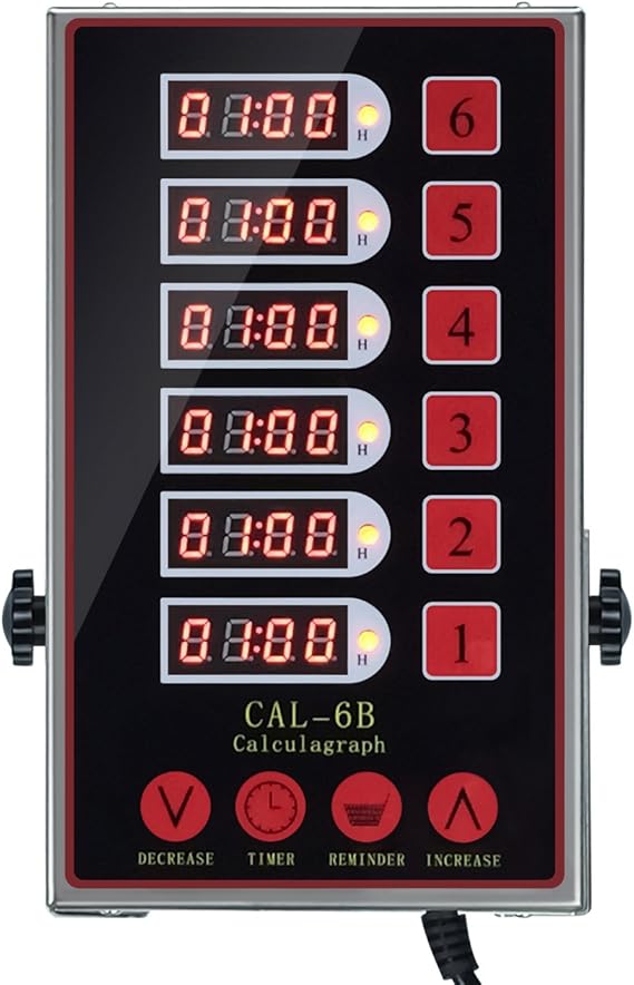 Precision Kitchen Timers for Cooking 6 Channel Commercial Kitchen Timer Restaurant Kitchen Supplies Stainless Steel Digital LED Chef Cooking Timer Reminder Function, Loud Alarm, Black