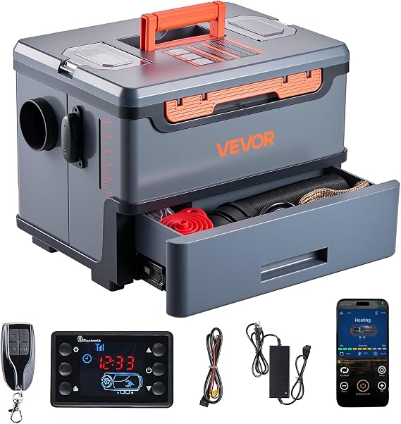 VEVOR Diesel Heater 8KW, DC 12V/24V, All in One Portable Diesel Heater with Bluetooth APP Control, Remote Control and LCD Screen, 1.3 Gal Fuel Tank for Trucks, Vans, RVs, Campers, and Garages