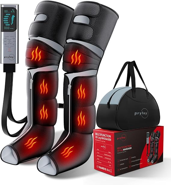 Leg Compression Massager for Circulation and Pain Relief, Compression Boots with Heated Knee, 6 Modes 12 Intensities 3 Timers, Foot Calf Thigh Recovery Machine, Gifts for Man Woman, Black