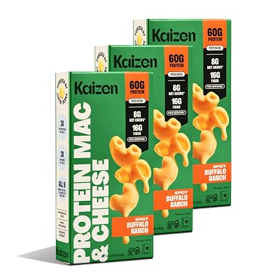 Kaizen High Protein Spicy Buffalo Ranch Mac & Cheese - Low Carb, Keto Friendly, High Fiber, Gluten-Free, Plant-Based, Non-GMO - 6.4 Ounces Pack of 3