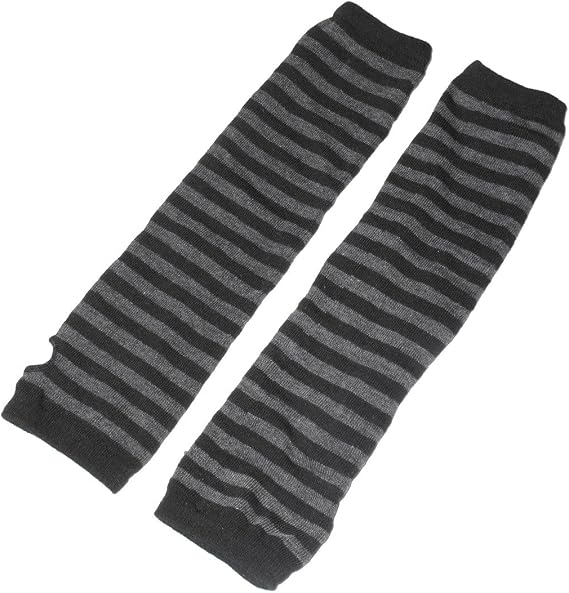 Allegra K Dark Gray Black Striped Pattern Stretchy Long Knitted Arm Warmer Gloves for Women Ladies Men