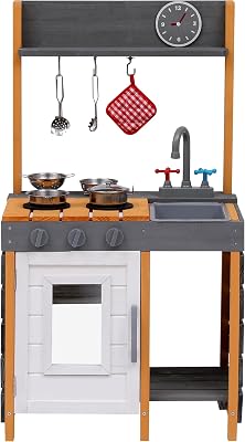 Wooden Kitchen Playset for Kids, Outdoor Mud Kitchen Toy with Removable Sink, Faucet, Stove, Storage Shelves, Pretend Kitchen Playsets for Boys and Girls Ages 3-8