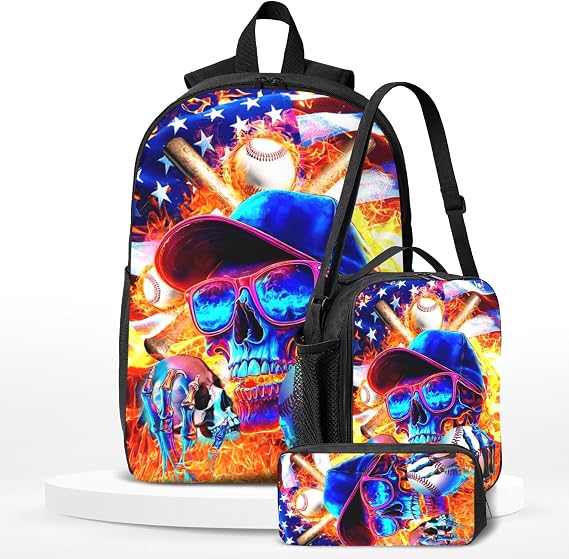 Baseball School Backpack for Boys Sports Theme Boys Backpack with Lunch Box Set for Kids Children Teens Elementary Middle School Large Capacity Game School Bag 17" Travel Back Pack for Age 6-18