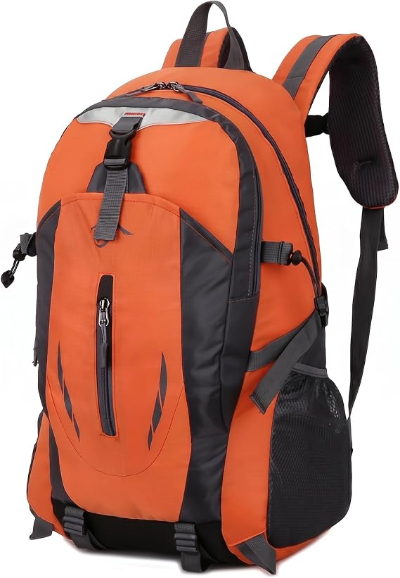 Hiking Backpack, Water Resistant Lightweight Outdoor Daypack with Breathable Padded Back, Multi-Pocket Travel Backpack for Camping Climbing Sports (Orange)