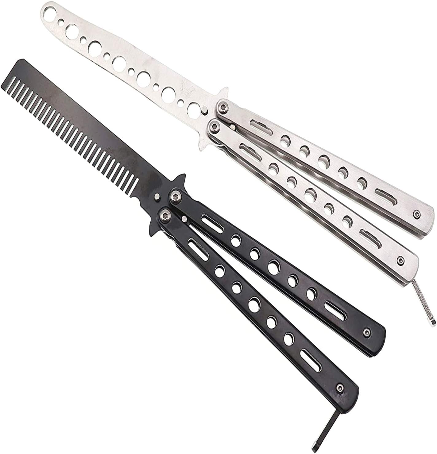 Butterfly Knife, Balisong Knife Trainer, Martial Arts Practice Swords Steel Metal Folding Knife Comb with Unsharpened Blade for Beginner, Csgo Butterfly Knife Lover2pack