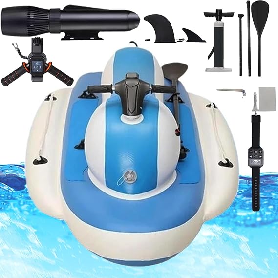 Motorized Inflatable Ride-On Watercraft Pool Float-High-Speed (10km/h) Foldable Electric Jet Ski+ 500W Underwater Scooter-130Min Runtime,Motorized Pool Boat for The Pool or Lake