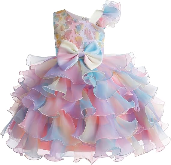 Lamgool Girls Formal Dress Toddler Pageant Rainbow Princess Ruffle Flower Elegant Tutu Sequin Ball Gown for Baby Girls Spring